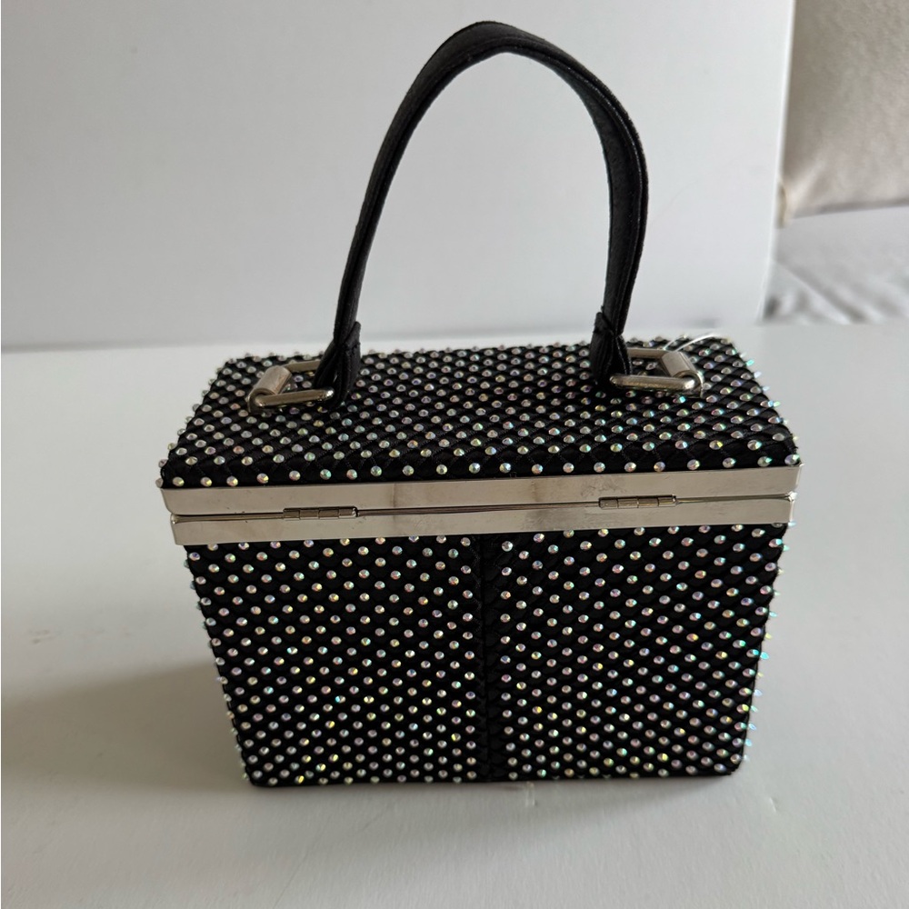 Evening Purse, Boxy, Silver Hardware, Covered in rhinestones (2 missing) NWT - Picture 2 of 5